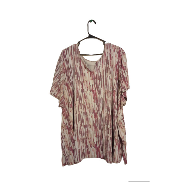 Roaman's Short Sleeve Print Notch Neck Tunic T-Shirt Top Size 4X Pink & Red 30"L - Picture 1 of 3